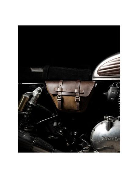 SET OF 2 TOBACCO BROWN LEATHER SADDLEBAGS WINGMAN BY TRIP MACHINE FOR ROYAL ENFIELD TWINS