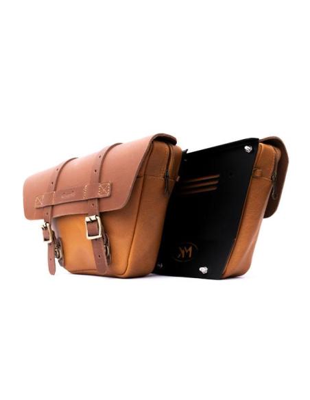 ENSEMBLE DE 2 SACOCHES EN CUIR MARRON VINTAGE WINGMAN DE TRIP MACHINE POUR ROYAL ENFIELD TWINS