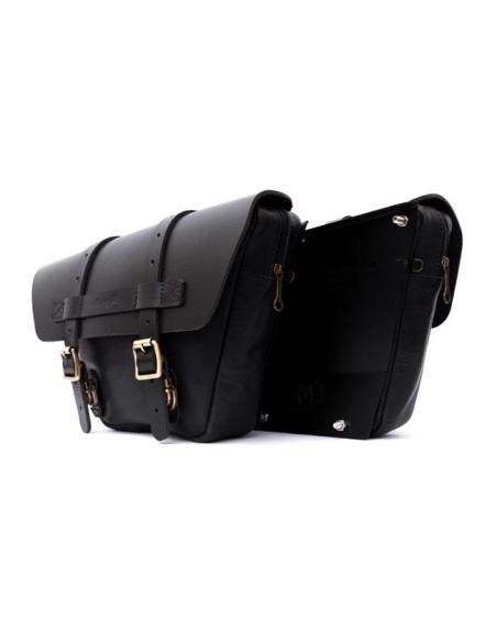 CONJUNTO DE 2 ALFORJAS DE COURO PRETO WINGMAN DA TRIP MACHINE PARA ROYAL ENFIELD TWINS