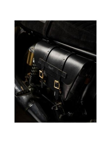 SET OF 2 BLACK LEATHER SADDLEBAGS WINGMAN BY TRIP MACHINE FOR ROYAL ENFIELD TWINS