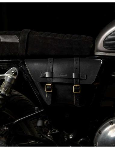 SET OF 2 BLACK LEATHER SADDLEBAGS WINGMAN BY TRIP MACHINE FOR ROYAL ENFIELD TWINS