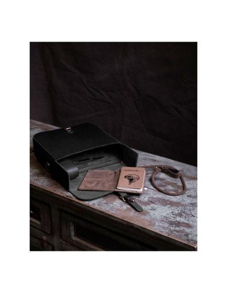 CLASSIC BLACK LEATHER CROSSBODY PANNIER BY TRIP MACHINE