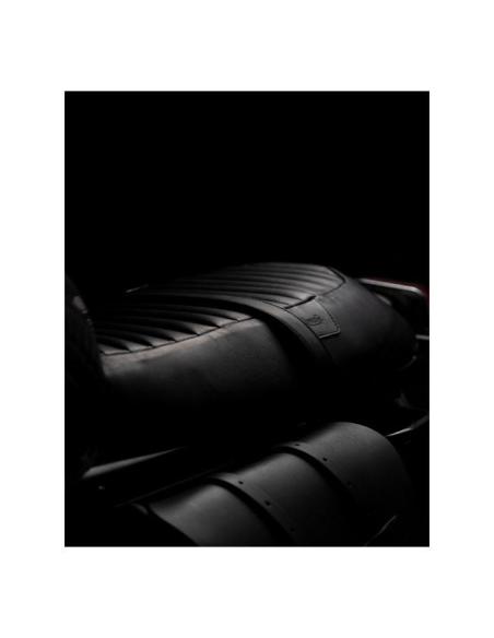 BLACK LEATHER TOURING SEAT FOR ROYAL ENFIELD INTERCEPTOR 650 AND GT650 - TRIP MACHINE