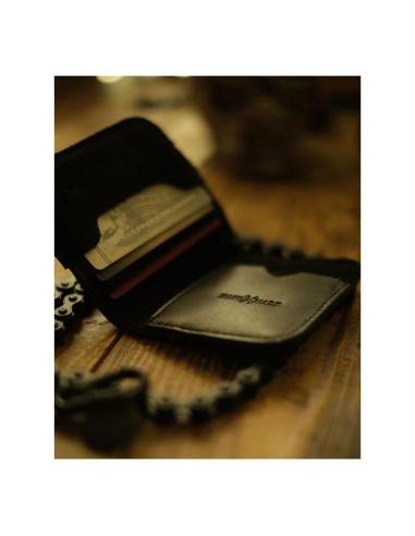 PORTEFEUILLE EN CUIR NOIR AVEC CHAÎNE MOTO WALLET DE TRIP MACHINE