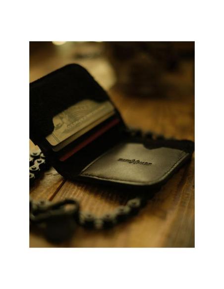 PORTEFEUILLE EN CUIR NOIR AVEC CHAÎNE MOTO WALLET DE TRIP MACHINE