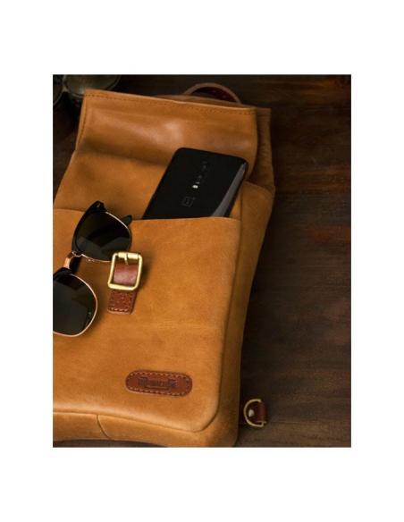 VINTAGE TAN MINI LEATHER PANNIER VINTAGE TANCONVERTIBLE INTO A SLING BAG BY TRIP MACHINE