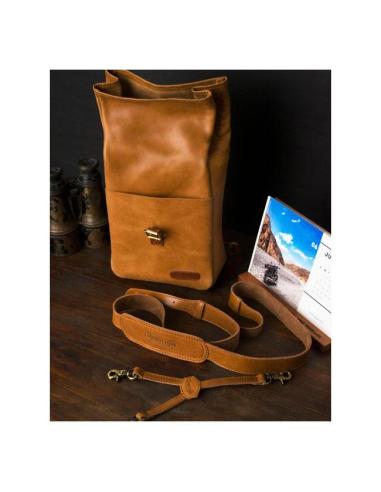 VINTAGE TAN MINI LEATHER PANNIER VINTAGE TANCONVERTIBLE INTO A SLING BAG BY TRIP MACHINE