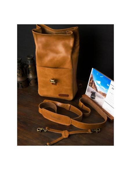 VINTAGE TAN MINI LEATHER PANNIER VINTAGE TANCONVERTIBLE INTO A SLING BAG BY TRIP MACHINE