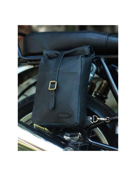 BLACK MINI LEATHER PANNIER VINTAGE TANCONVERTIBLE INTO A SLING BAG BY TRIP MACHINE