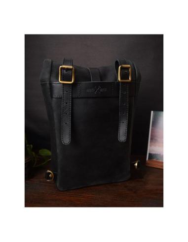 BLACK MINI LEATHER PANNIER VINTAGE TANCONVERTIBLE INTO A SLING BAG BY TRIP MACHINE