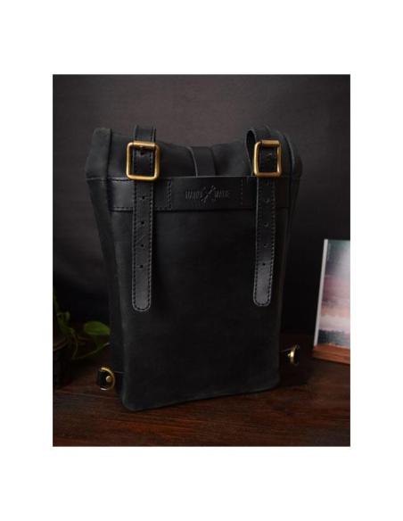 BLACK MINI LEATHER PANNIER VINTAGE TANCONVERTIBLE INTO A SLING BAG BY TRIP MACHINE