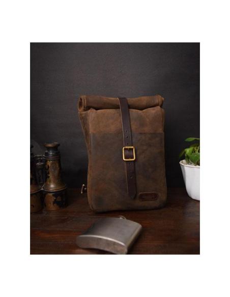 TOBACCO MINI LEATHER PANNIER VINTAGE TANCONVERTIBLE INTO A SLING BAG BY TRIP MACHINE