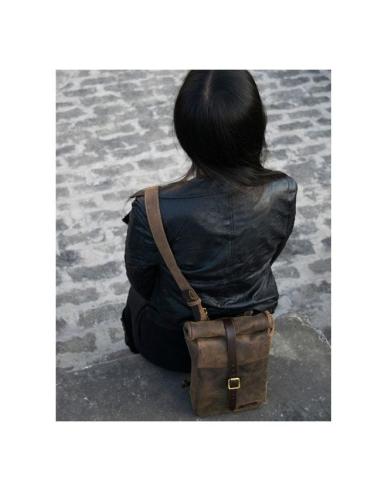 TOBACCO MINI LEATHER PANNIER VINTAGE TANCONVERTIBLE INTO A SLING BAG BY TRIP MACHINE