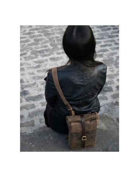 TOBACCO MINI LEATHER PANNIER VINTAGE TANCONVERTIBLE INTO A SLING BAG BY TRIP MACHINE