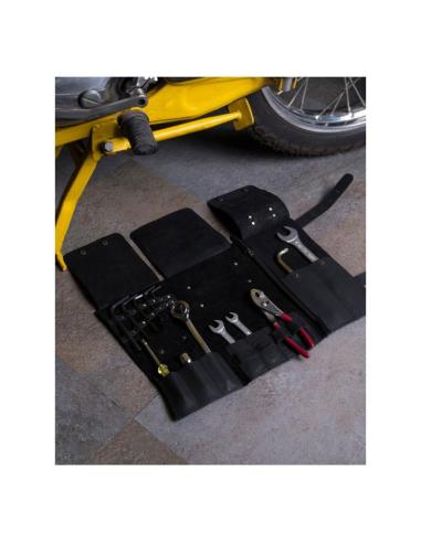BOLSA DE FERRAMENTAS EM ROLO DE COURO PRETO PARA MOTO - TRIP MACHINE