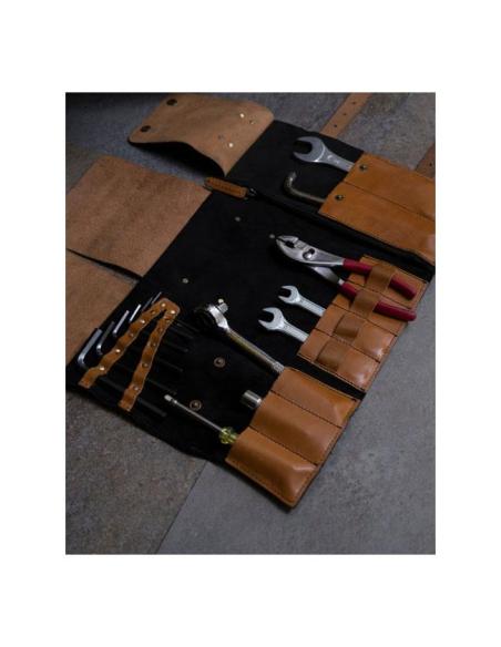 BOLSA DE FERRAMENTAS EM ROLO DE COURO VINTAGE TAN PARA MOTO - TRIP MACHINE