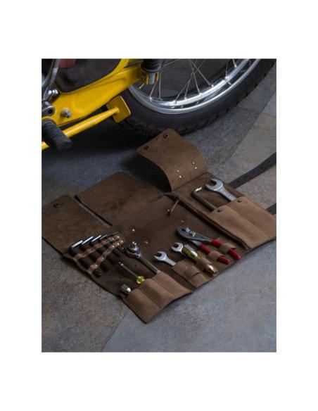 SAC À OUTILS EN ROULÉ DE CUIR TABAC POUR MOTO - TRIP MACHINE