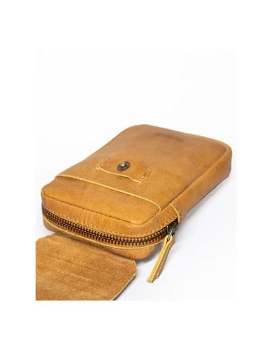 BOLSA DE COURO TRIP MACHINE UTILITY POUCH VINTAGE TAN