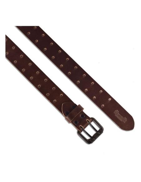 TOBACCO GENUINE LEATHER BELT WITH DOUBLE PIN BUCKLE BY TRIP MACHINE