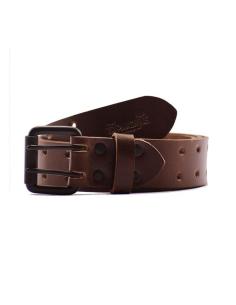 TOBACCO GENUINE LEATHER BELT WITH DOUBLE PIN BUCKLE BY TRIP MACHINE