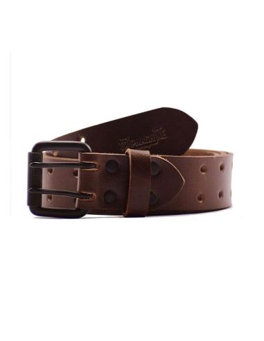 TOBACCO GENUINE LEATHER BELT WITH DOUBLE PIN BUCKLE BY TRIP MACHINE