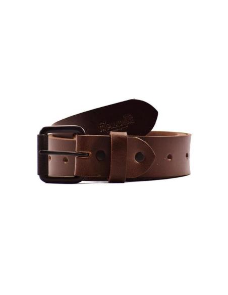 TOBACCO GENUINE LEATHER BELT WITH SQUARE BUCKLE AND SINGLE PRONG BY TRIP MACHINE