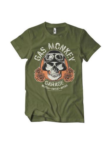 Acquista T-shirt Verde Oliva in Cotone Gas Monkey Garage a prezzo scontato