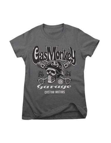 GAS MONKEY GARAGE MOTORS SKULL COTTON T-SHIRT GREY WOMAN