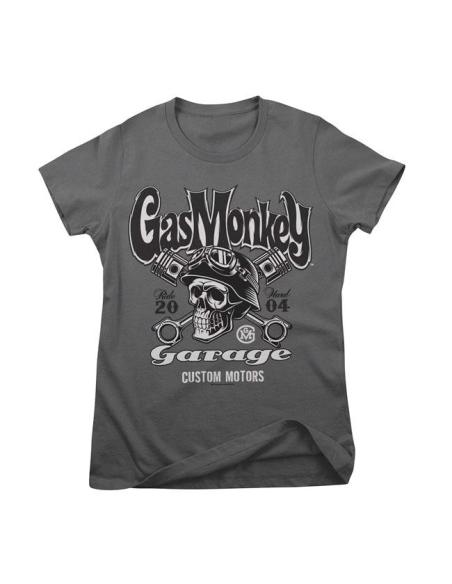 GAS MONKEY GARAGE MOTORS SKULL COTTON T-SHIRT GREY WOMAN