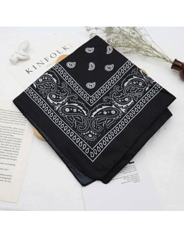 CLASSIC BLACK COTTON BANDANA 50X50 CM - PAISLEY STYLE FOR NECK, HEAD, AND MORE