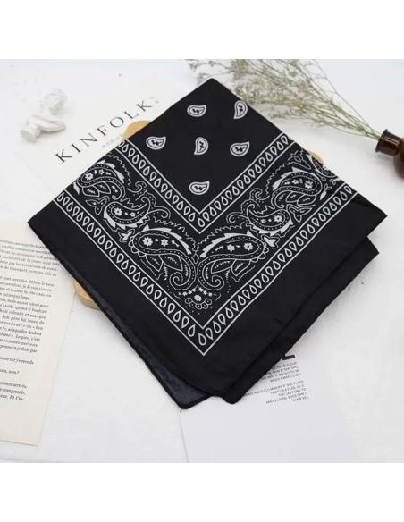 BANDANA NOIRE CLASSIQUE EN COTON 50X50 CM - STYLE PAISLEY POUR LE COU, LA TÊTE ET PLUS
