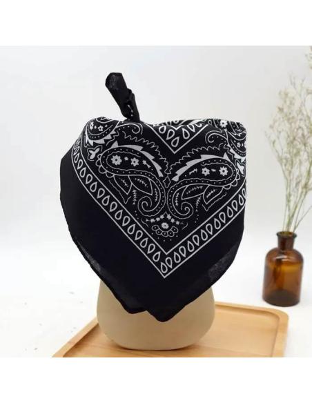 BANDANA PRETA CLÁSSICA DE ALGODÃO 50X50 CM - ESTILO PAISLEY PARA PESCOÇO, CABEÇA E MAIS