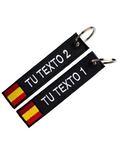 CHAVEIRO BORDADO PERSONALIZADO COM BANDEIRAS DA ESPANHA – DUPLA FACE – 12 X 2.5 CM