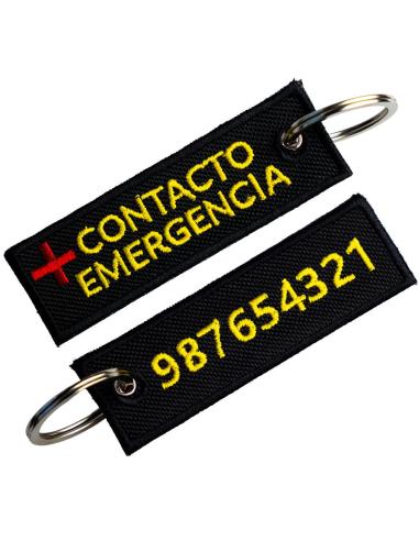 CHAVEIRO BORDADO DE DUPLA FACE COM CONTATO DE EMERGÊNCIA – 9 X 3 CM