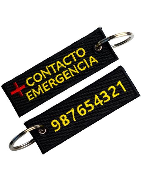 CHAVEIRO BORDADO DE DUPLA FACE COM CONTATO DE EMERGÊNCIA – 9 X 3 CM