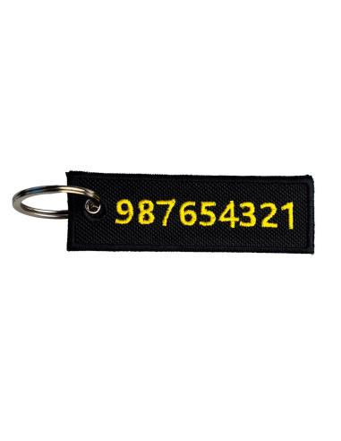 CHAVEIRO BORDADO DE DUPLA FACE COM CONTATO DE EMERGÊNCIA – 9 X 3 CM