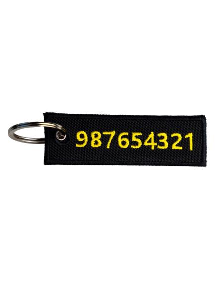 DOUBLE-SIDED EMBROIDERED KEYCHAIN WITH EMERGENCY CONTACT – 9 X 3 CM