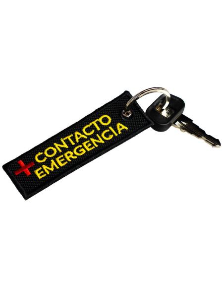 PORTE-CLÉS BRODÉ DOUBLE FACE AVEC CONTACT D'URGENCE – 9 X 3 CM