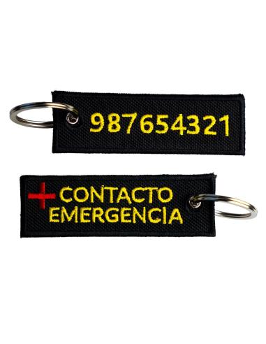 CHAVEIRO BORDADO DE DUPLA FACE COM CONTATO DE EMERGÊNCIA – 9 X 3 CM