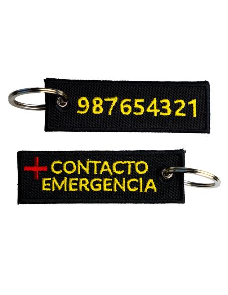 PORTE-CLÉS BRODÉ DOUBLE FACE AVEC CONTACT D'URGENCE – 9 X 3 CM