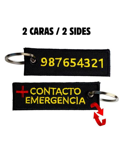 CHAVEIRO BORDADO DE DUPLA FACE COM CONTATO DE EMERGÊNCIA – 9 X 3 CM
