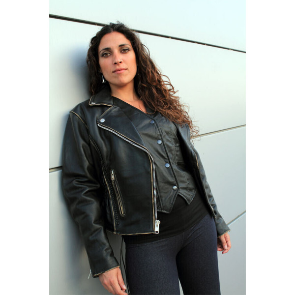 OLD RIDE" WOMEN'S DISTRESSED LEATHER JACKET