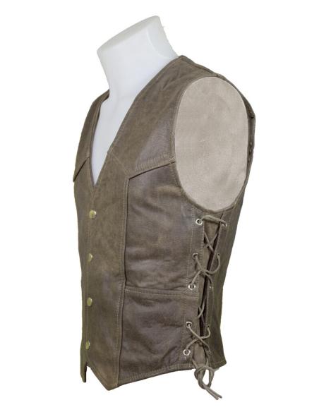 Acquista Gilet in Pelle Marrone con Lacci Laterali a Prezzo Scontato