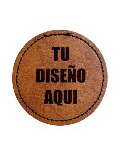 CUSTOMIZABLE BROWN VINTAGE LEATHER-LIKE PATCH - ENGRAVE YOUR DESIGN OR LOGO (Ø 63 MM)