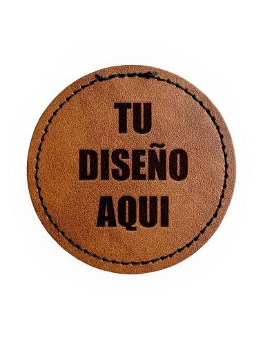 CUSTOMIZABLE BROWN VINTAGE LEATHER-LIKE PATCH - ENGRAVE YOUR DESIGN OR LOGO (Ø 63 MM)