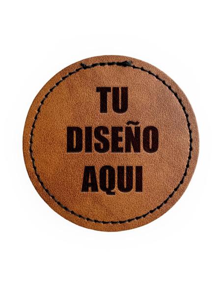 Comprar Parche Personalizable En Símil Piel Marrón Vintage - Grabado De Tu Diseño O Logo (Ø 63 Mm) a precio de oferta