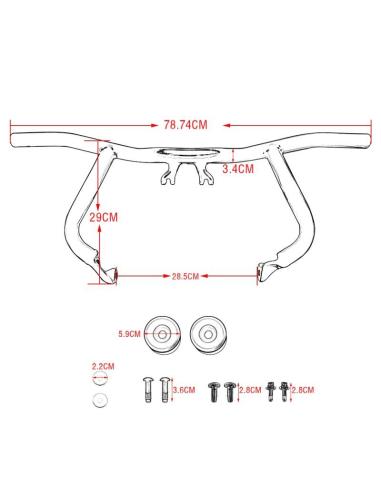 DEFESA TIPO ACROBÁTICA PARA HARLEY TOURING 2024+ COM TOPES EM PRETO BRILHANTE