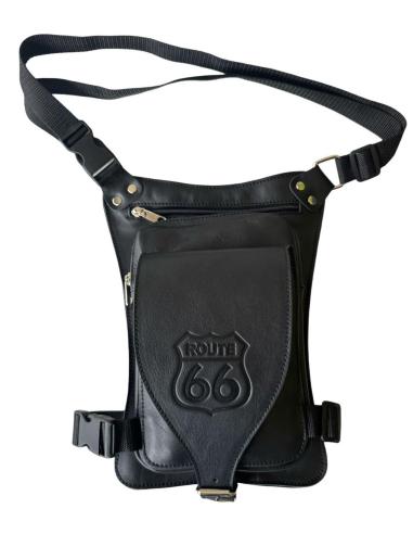 Bolsa De Perna De Couro Com Fecho De Aba E Fivela Route 66