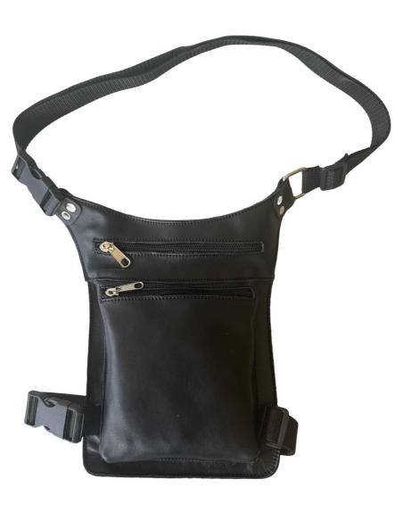 Compact Leather Thigh Bag with 2 Zippers – Ergonomic & Durable