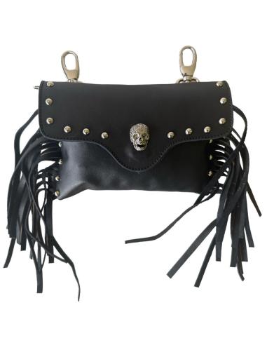 Bolsa de couro com mosquetões e franjas estilo biker | Iguana Custom